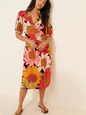 FARM Rio Bold Floral Midi Dress in Pink, Yellow & Red